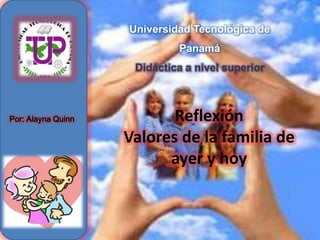 Universidad Tecnológica de Panamá Didáctica a nivel superior ReflexiónValores de la familia de ayer y hoy Por: Alayna Quinn 