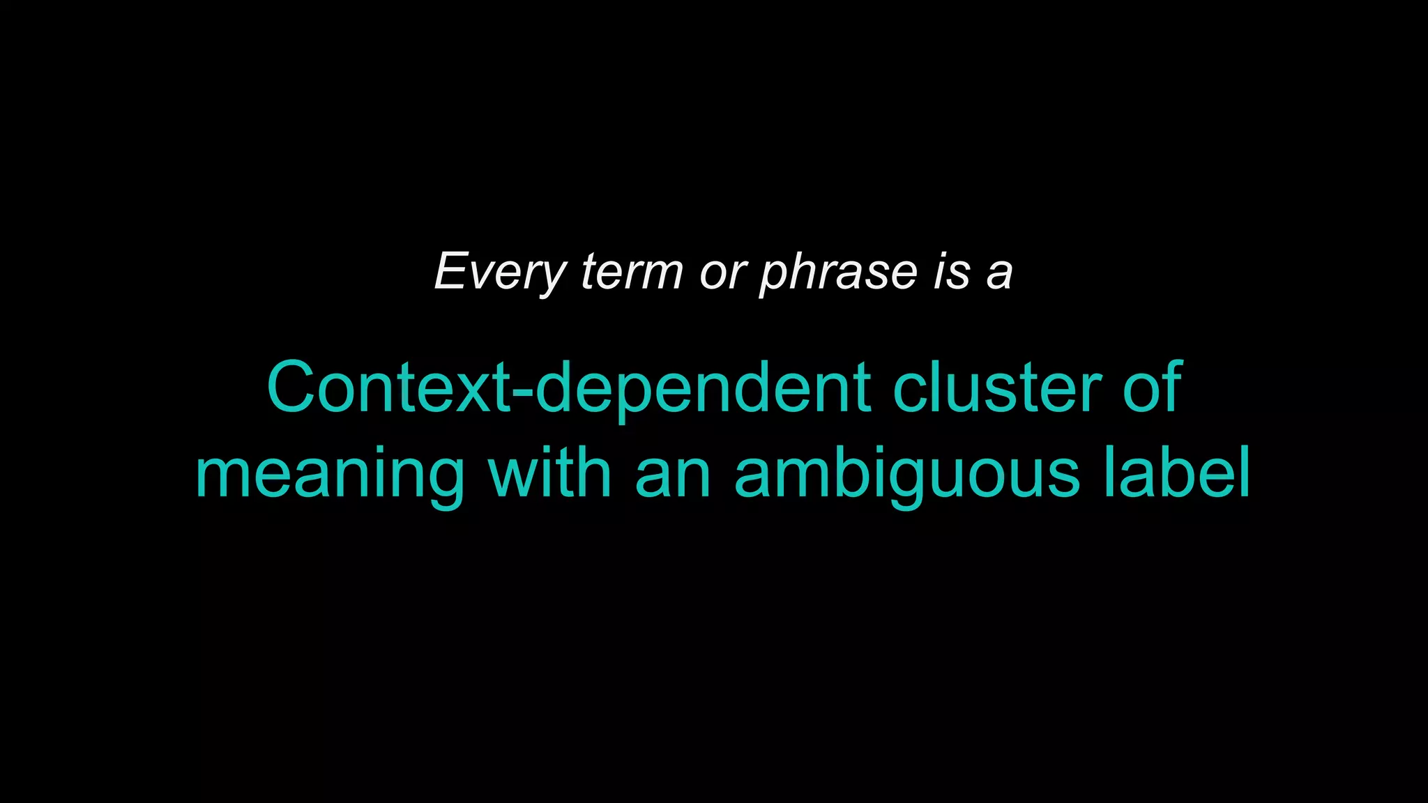 Every term or phrase is a
Context-dependent cluster of
meaning with an ambiguous label
 