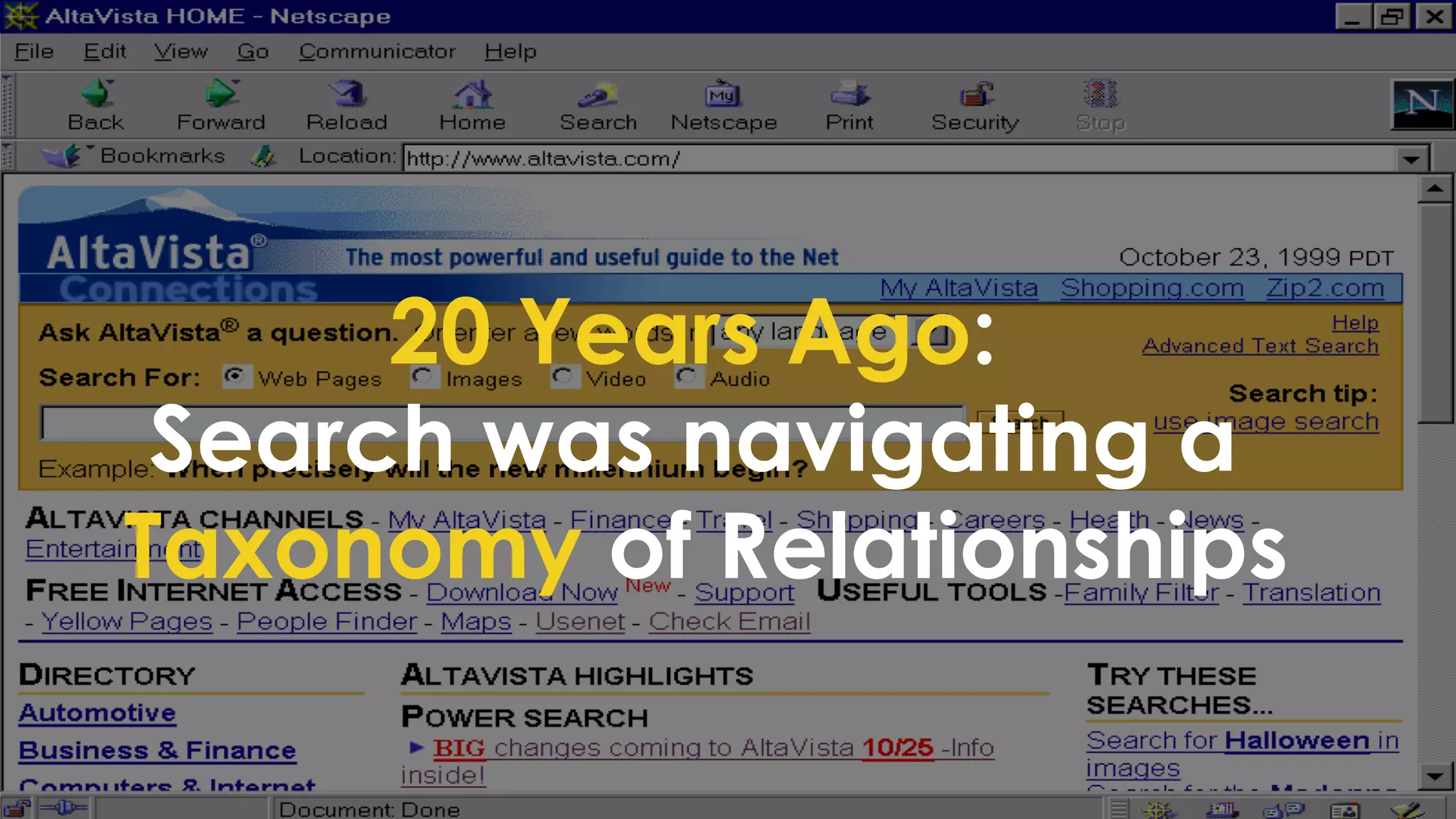 20 Years Ago:
Search was navigating a
Taxonomy of Relationships
 