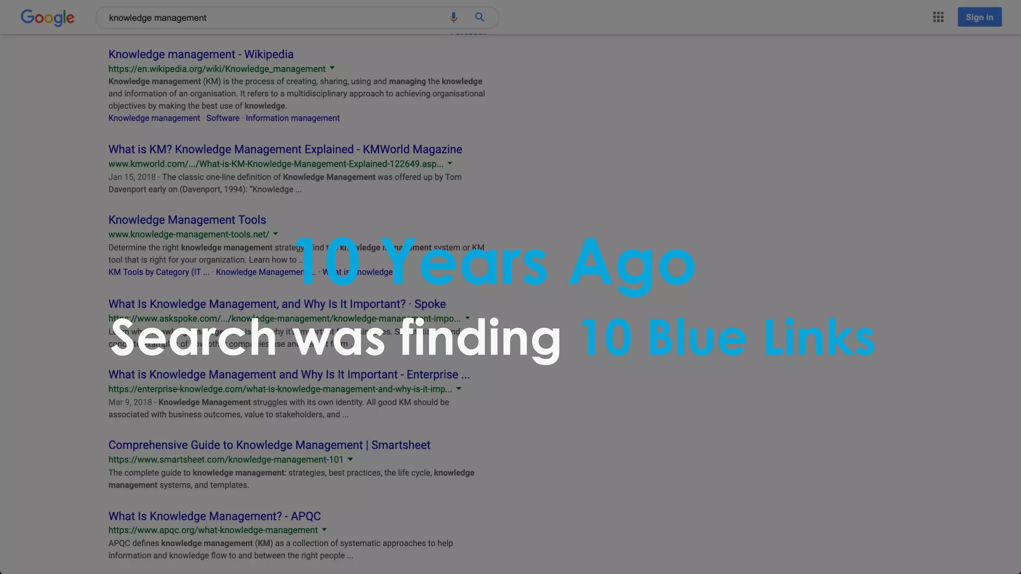 10 Years Ago
Search was finding 10 Blue Links
 