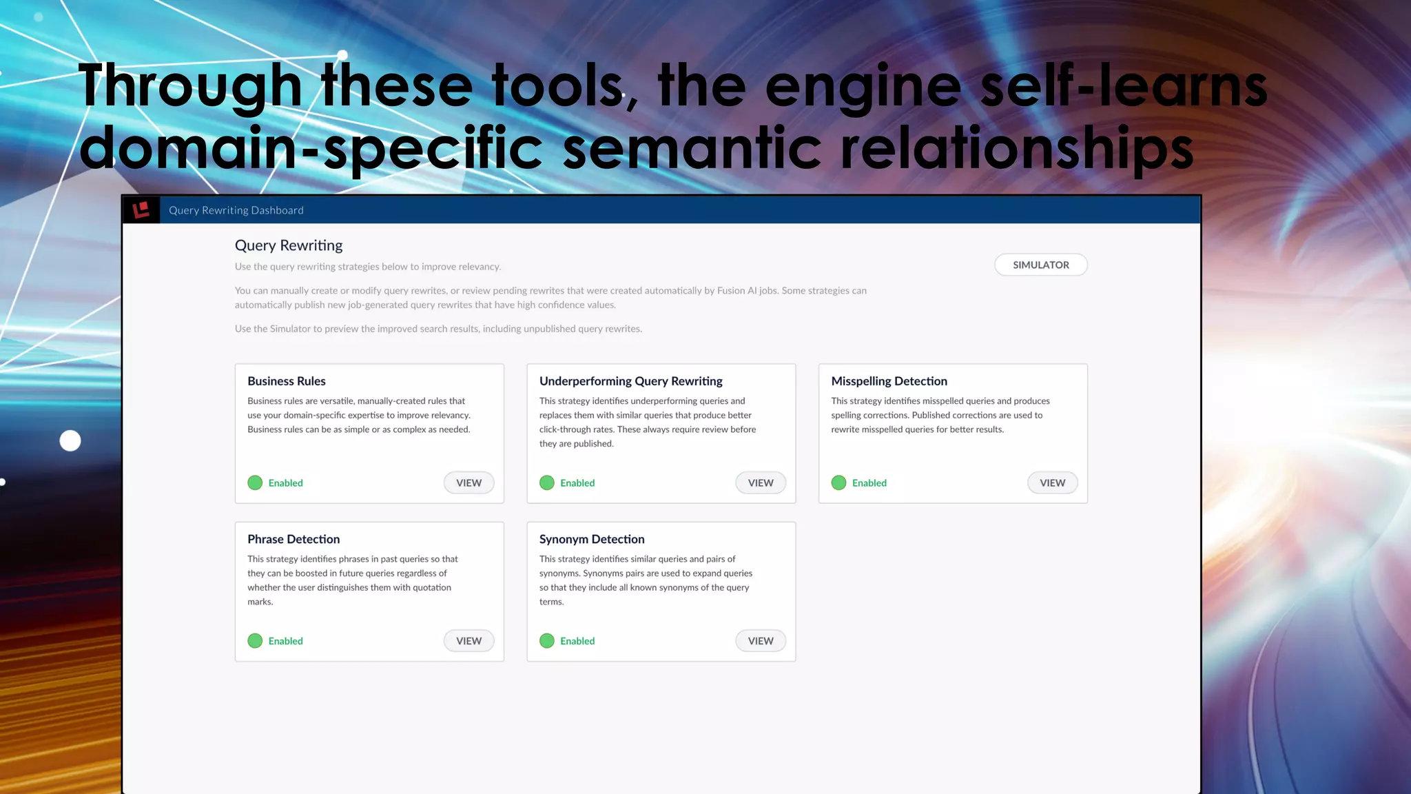 Through these tools, the engine self-learns
domain-specific semantic relationships
 