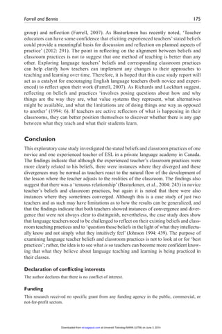 Reflecting on esl teacher beliefs and classroom practices a case study ...