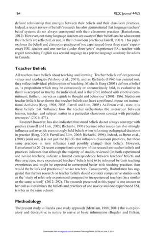 Reflecting on esl teacher beliefs and classroom practices a case study ...