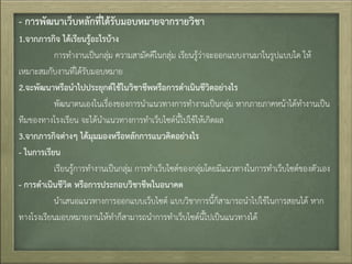 - กำรพัฒนำเว็บหลักที่ได้รับมอบหมำยจำกรำยวิชำ
1.จำกภำรกิจ ได้เรียนรู้อะไรบ้ำง
การท้างานเป็นกลุ่ม ความสามัคคีในกลุ่ม เรียนรู้ว่าจะออกแบบงานมาในรูปแบบใด ให้
เหมาะสมกับงานที่ได้รับมอบหมาย
2.จะพัฒนำหรือนำไปประยุกต์ใช้ในวิชำชีพหรือกำรดำเนินชีวิตอย่ำงไร
พัฒนาตนเองในเรื่องของการน้าแนวทางการท้างานเป็นกลุ่ม หากภายภาคหน้าได้ท้างานเป็น
ทีมของทางโรงเรียน จะได้น้าแนวทางการท้าเว็บไซต์นี้ไปใช้ให้เกิดผล
3.จำกภำรกิจต่ำงๆ ได้มุมมองหรือหลักกำรแนวคิดอย่ำงไร
- ในกำรเรียน
เรียนรู้การท้างานเป็นกลุ่ม การท้าเว็บไซต์ของกลุ่มโดยมีแนวทางในการท้าเว็บไซต์ของตัวเอง
- กำรดำเนินชีวิต หรือกำรประกอบวิชำชีพในอนำคต
น้าเสนอแนวทางการออกแบบเว็บไซต์ แบบวิชาการนี้ก็สามารถน้าไปใช้ในการสอนได้ หาก
ทางโรงเรียนมอบหมายงานให้ท้าก็สามารถน้าการท้าเว็บไซต์นี้ไปเป็นแนวทางได้
 