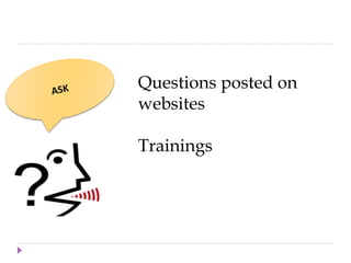 Questions posted on
websites
Trainings
 
