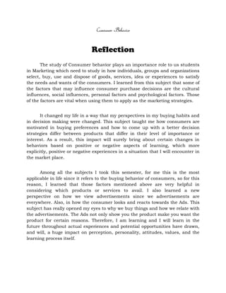 REFLECTION ON CONSUMER BEHAVIOR, METHODS OF RESEARCH AND PRODUCT ...
