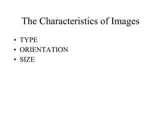 The Characteristics of Images TYPE ORIENTATION SIZE 