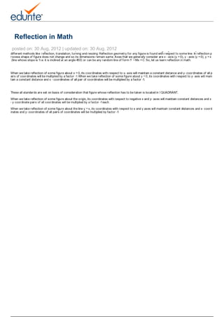Reflection in Math
                                   posted on: 30 Aug, 2012 | updated on: 30 Aug, 2012




Powered by TCPDF (www.tcpdf.org)
 
