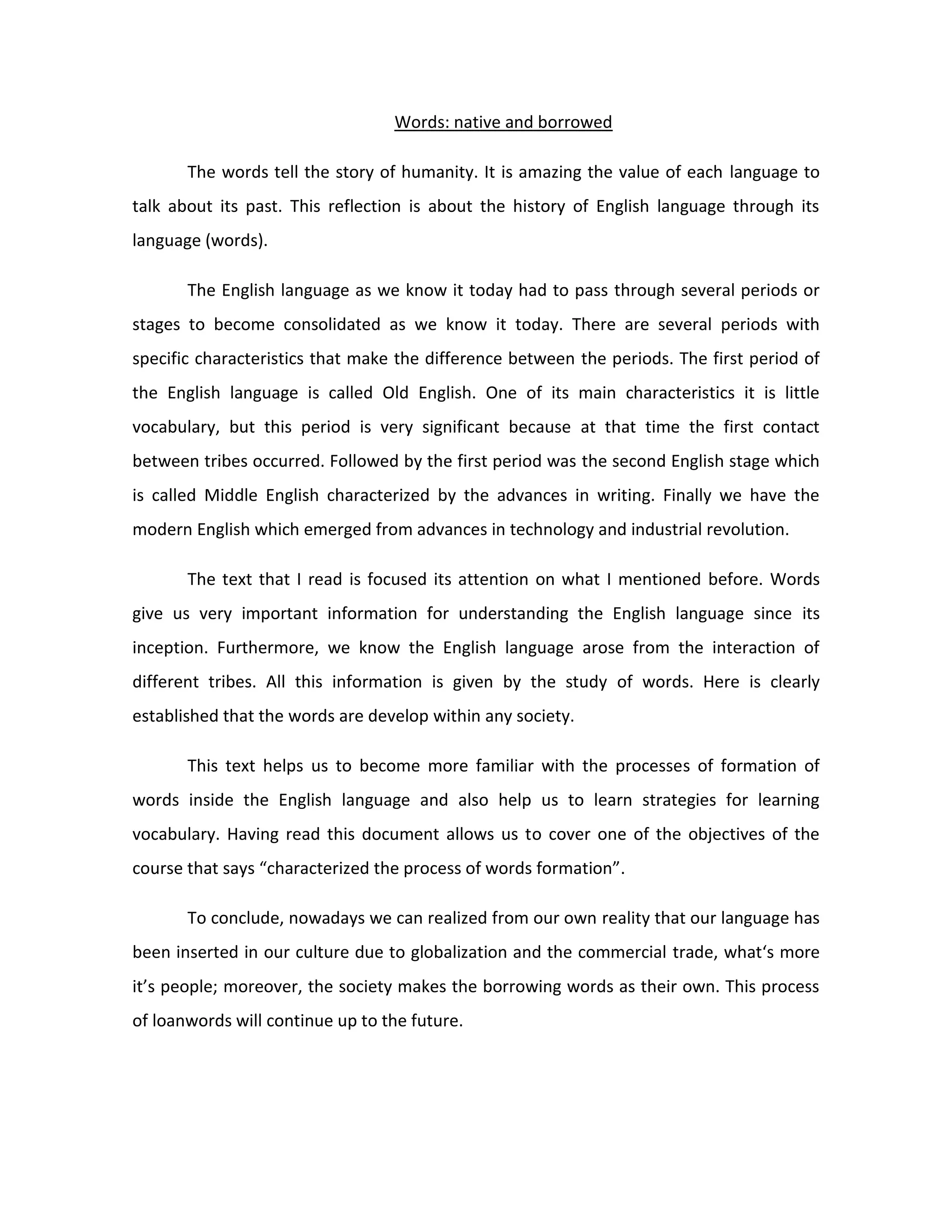 Reflection about native words and borrowed words | PDF