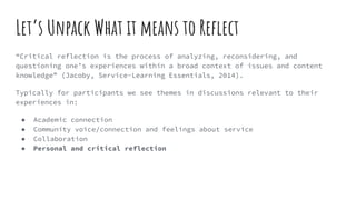 Reflection During Embedded Community Engagement Workshop | PPTX