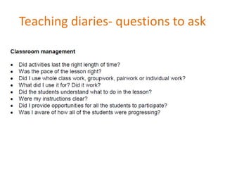 Teaching diaries- questions to ask
 