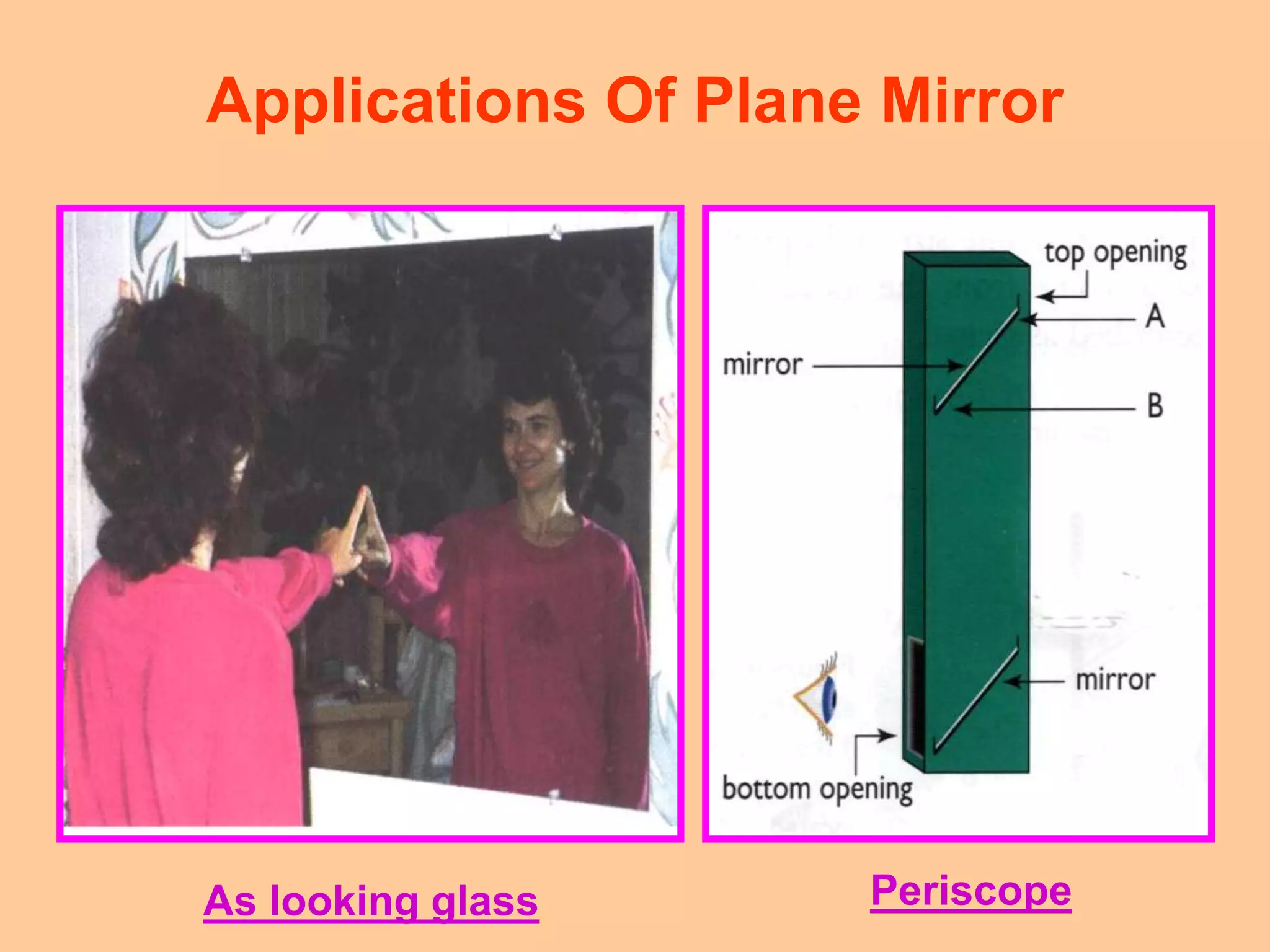 Applications Of Plane Mirror
As looking glass Periscope
 