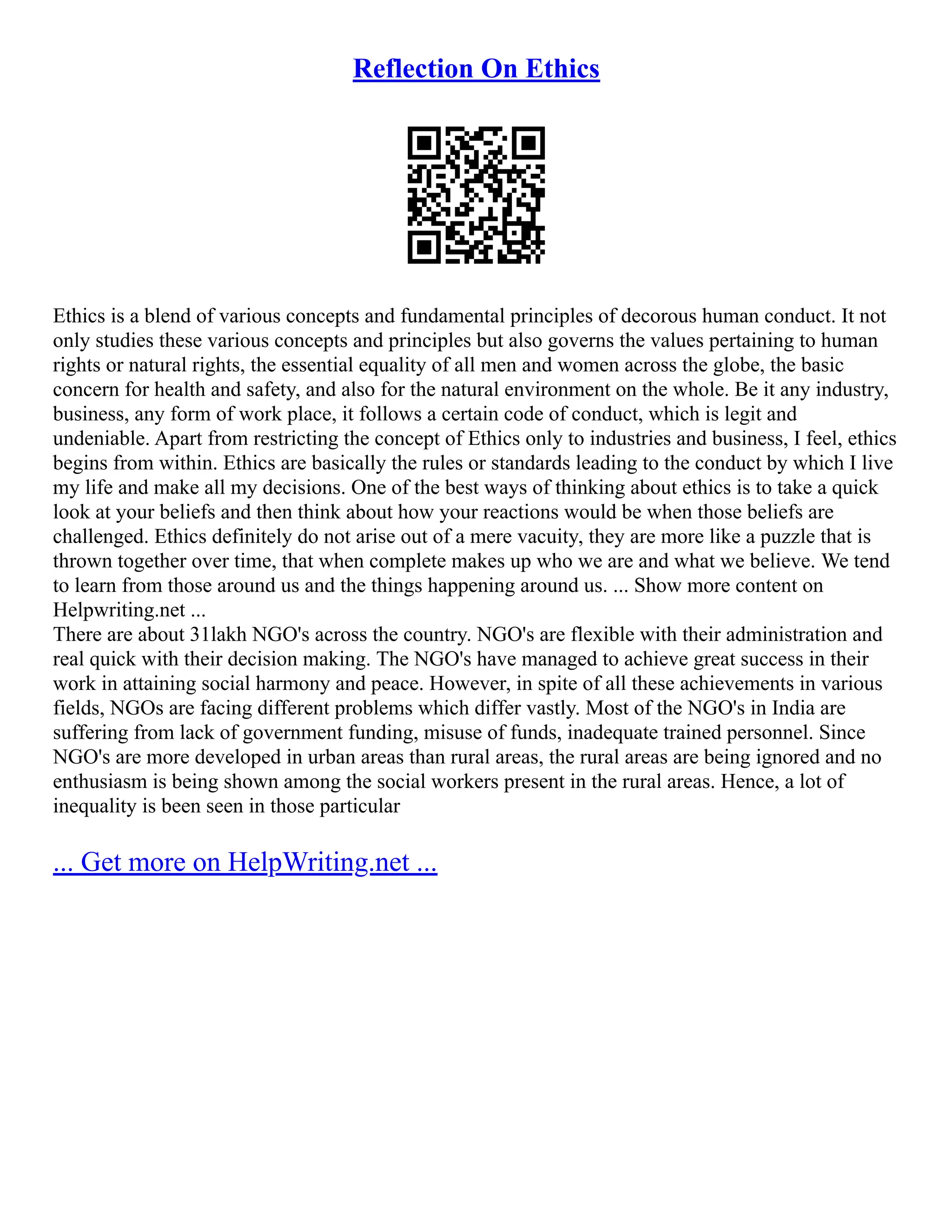 Reflection On Ethics | PDF