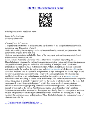 Reflection On Ethics | PDF