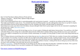 Reflection Paper On Work Life Balance | PDF