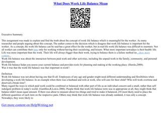 Reflection Paper On Work Life Balance | PDF