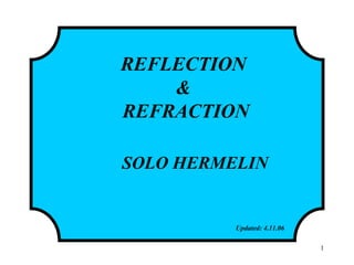 1
REFLECTION
&
REFRACTION
SOLO HERMELIN
Updated: 4.11.06http://www.solohermelin.com
 