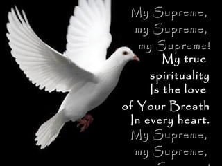 My Supreme,  my Supreme,  my Supreme! My true  spirituality Is the love  of Your Breath In every heart.  My Supreme,  my Supreme,  my Supreme! Sri Chinmoy 