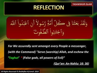 For We assuredly sent amongst every People a messenger, (with the Command) "Serve (worship) Allah, and eschew the ‘ T...