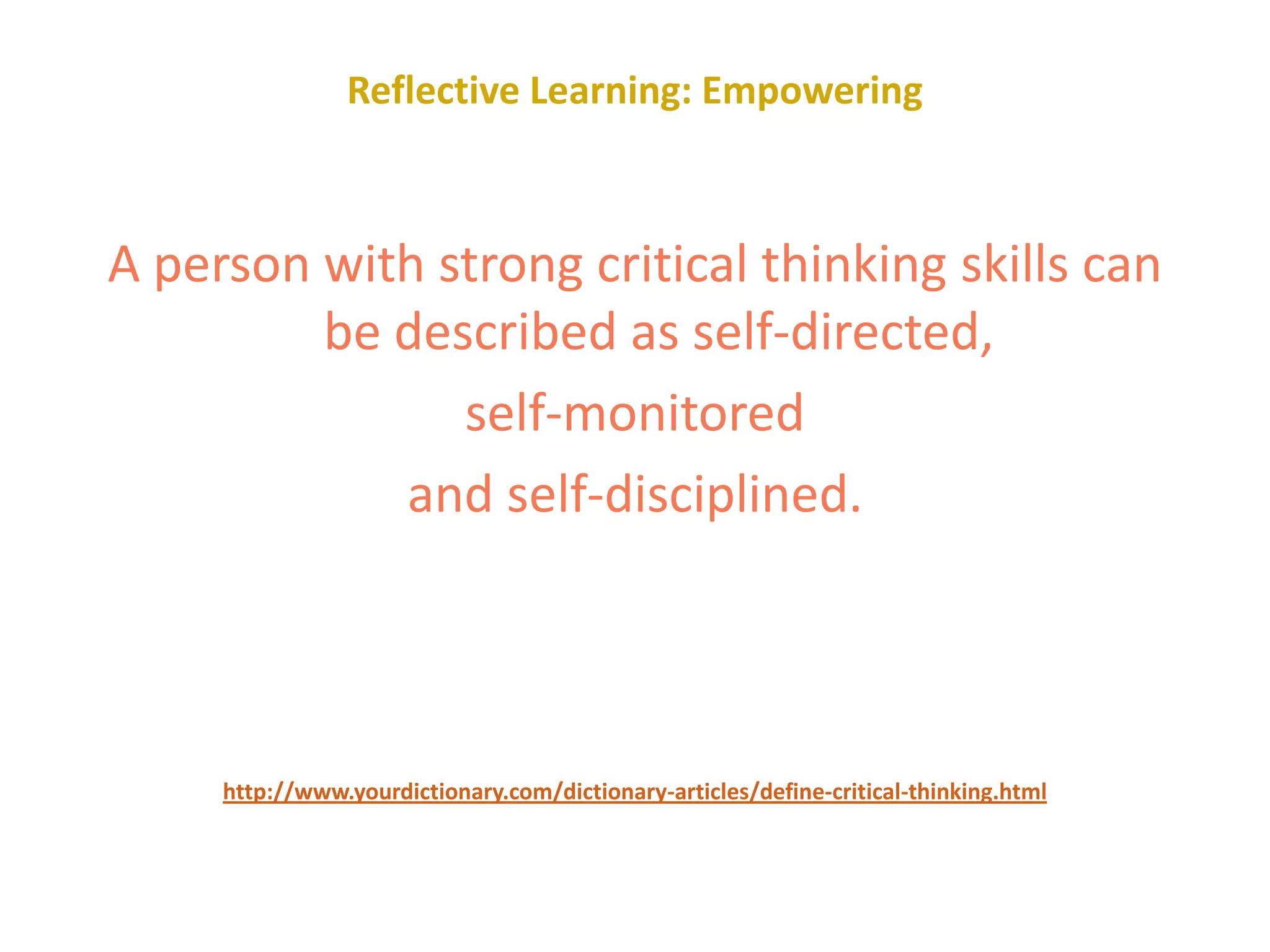 Reflective Learning: Sustaining§ Reflection can help deal with ambiguity, stress and changehttp://www.sussex.ac.uk/elearning/splash.php