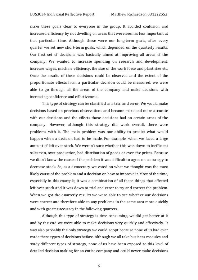 Reflective essay business management