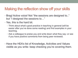 Reflective Voice Example Reflective writing for HEA fellowship for librarians | PPTX