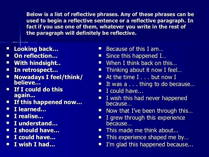 reflective writing words and phrases