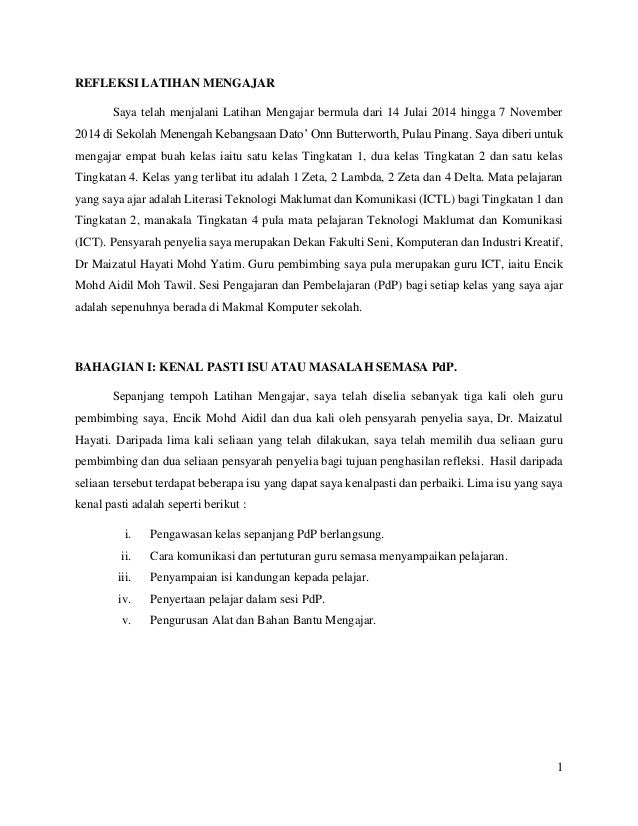 Refleksi Latihan Mengajar