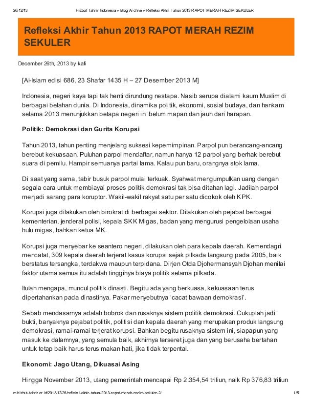 Refleksi akhir tahun 2013 rapot merah rezim sekuler
