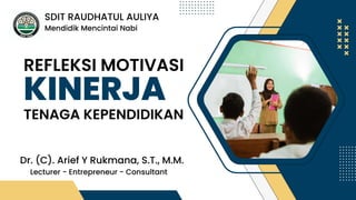 REFLEKSI MOTIVASI
KINERJA
Mendidik Mencintai Nabi
SDIT RAUDHATUL AULIYA
TENAGA KEPENDIDIKAN
Dr. (C). Arief Y Rukmana, S.T., M.M.
Lecturer - Entrepreneur - Consultant
 