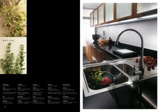 R E f L E X




STRUTTURA                       CARCASE                         CAiSSOn                      KORPUS                         ESTRUCTURA
Noce Canaletto                  Canaletto walnut                Noyer Canaletto              Nussbaum Canaletto             Nogal Canaletto

AnTA                            DOOR                            PORTE                        fROnT                          PUERTA
Impiallacciata Noce Canaletto   Veneered in Canaletto Walnut    Plaquée Noyer Canaletto      Furniert Nussbaum              Enchapado Nogal
colore SCAV659                  colour SCAV659                  coloris SCAV659              Canaletto Farbe SCAV659        Canaletto color SCAV659

Telaio Noce Canaletto SCAV659   Wooden frame Canaletto          Cadre Noyer Canaletto        Rahmen Nussbaum Canaletto      Bastidor Nogal Canaletto
e vetro serigrafato opaco       Walnut SCAV659 with mat         SCAV659 et verre             SCAV659 und mattes Dekorglas   SCAV659 y cristal serigrafiado
                                decorated glass                 sérigraphié opaque                                          mate

TOP                             WORK-TOP                        PLAn                         PLATTE                         EnCiMERA
Quarz Nero Black sp. 6 cm       Nero Black Quarz, 6 cm thick,   Quarz Nero Black ép. 6 cm    Quarz Nero Black St. 6 cm      Quarz Nero Black esp. 6 cm
profilo “2C” con alzatina       “2C” profile with upstand       profil “2C” avec rehausse    Profil “2C” mit Wandleiste     con perfil “2C” y copete

MAniGLiA                        HAnDLE                          POiGnEE                      GRiff                          TiRADOR
In Alluminio finitura           In Aluminium, gloss chromium-   En Aluminium finition        Aus Aluminium Finish Chrom     De Aluminio acabado cromo
cromo lucido cod. 28901         plated finish, code 28901       chrome brillant code 28901   glänzend Code Nr. 28901        bruñido cód. 28901


    18                                                                                                                                                       19
 