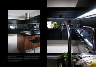 Ancora più raffinata la soluzione che prevede ante laccate lucide e      Eine besonders edle Zusammenstellung mit Hochglanz lackierten
     serigrafate sia per le basi che per i pensili. Su un lato, la penisola   Dekorfronten für die Ober- und die Unterschränke. Auf einer Seite
     attrezzata con cappa in sospensione.                                     eine ausgestattete Halbinsel mit abgehängter Dunstabzugshaube.

     This even more sophisticated solution has decorated gloss                Aun más elegante esta composición con puertas en lacado
     lacquered doors for both the base and the wall units. To one side,       brillante serigrafiado tanto para los muebles bajos como para
     the peninsula complete with suspended hood.                              los altos. A un lado, la península equipada con campana en
                                                                              suspensión.
     Encore plus raffinée la solution qui prévoit des portes laquées
     brillantes et sérigraphiées pour les bas et pour les hauts. Sur un
     côté la péninsule équipée avec hotte suspendue.



12                                                                                                                                                13
 