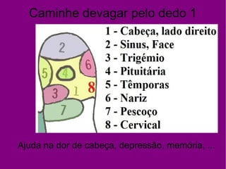 Caminhe devagar pelo dedo 1
Ajuda na dor de cabeça, depressão, memória, ...
 