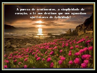 A pureza de sentimentos, a simplicidade deA pureza de sentimentos, a simplicidade de
coração, a fé nos destinos que nos aguardamcoração, a fé nos destinos que nos aguardam
são fatores de felicidade!são fatores de felicidade!
 