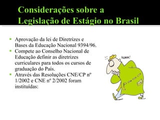 Aprovação da lei de Diretrizes e Bases da Educação Nacional 9394/96. Compete ao Conselho Nacional de Educação definir as diretrizes curriculares para todos os cursos de graduação do País. Através das Resoluções CNE/CP nº 1/2002 e CNE nº 2/2002 foram instituídas: 