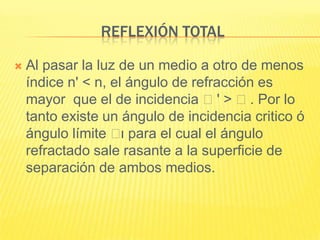 Refraccion Rasante Reflexión de la luz | PPTX