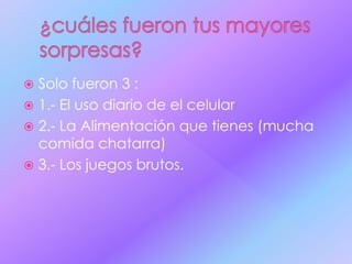  Solo fueron 3 :
 1.- El uso diario de el celular
 2.- La Alimentación que tienes (mucha
comida chatarra)
 3.- Los juegos brutos.
 