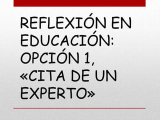REFLEXIÓN EN
EDUCACIÓN:
OPCIÓN 1,
«CITA DE UN
EXPERTO»

 