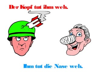 Der K
opf tut ihm weh.

Ihm tut die Nase weh.

 