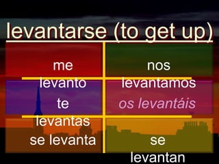 levantarse (to get up)me levantonos levantamososlevantáiste levantasse levantase levantan