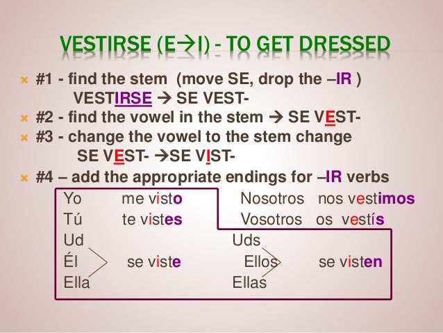 reflexive stem changing verbs preterite form of vestirse