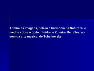 Admire as imagens, beleza e harmonia da Natureza, e medite sobre o texto intuído de Zulmira Meirelles, ao som da arte musical de Tchaikovsky.  