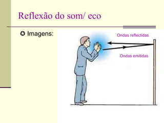 Reflexão do som/ eco
 Imagens: Ondas reflectidas
Ondas emitidas
 