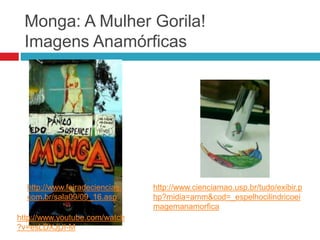 Monga: A Mulher Gorila!
Imagens Anamórficas
http://www.cienciamao.usp.br/tudo/exibir.p
hp?midia=amm&cod=_espelhocilindricoei
magemanamorfica
http://www.youtube.com/watch
?v=esLDXJjJI-M
http://www.feiradeciencias.
com.br/sala09/09_16.asp
 