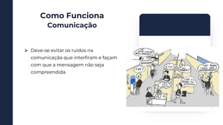 Como Funciona
Comunicação
⮚ Deve-se evitar os ruídos na
comunicação que interfiram e façam
com que a mensagem não seja
compreendida.
 