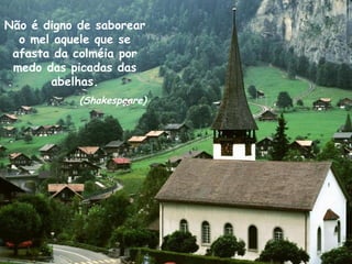 Não é digno de saborear
  o mel aquele que se
 afasta da colméia por
 medo das picadas das
       abelhas.
            (Shakespeare)
 