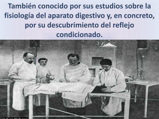 Se dedicó al estudio de los procesos cerebrales fundamentales (excitación, inhibición y desinhibición) y las leyes que expresan la dinámica de éstos (irradiación, concentración, inducción). 
