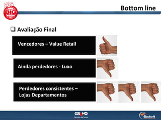 Bottom line

Avaliação Final

Vencedores – Value Retail



Ainda perdedores ‐ Luxo



Perdedores consistentes –
Lojas Departamentos
 