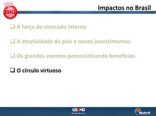 Impactos no Brasil

A força do mercado interno

A atratividade do país e novos investimentos

Os grandes eventos potencializando benefícios

O círculo virtuoso
 