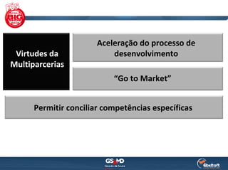 Aceleração do processo de 
 Virtudes da               desenvolvimento
Multiparcerias
                           “Go to Market”


      Permitir conciliar competências específicas
 
